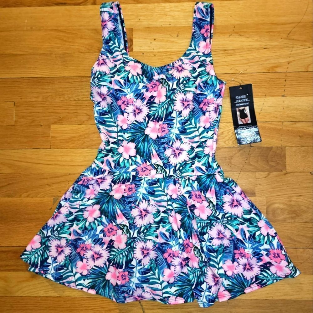 Shoreshapes Pink Floral size 8 women's one piece skirted swim dress